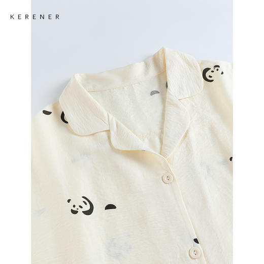 可人儿小众设计师新款泡泡绵女士睡衣夏季短袖可外出家居服三件套 商品图1