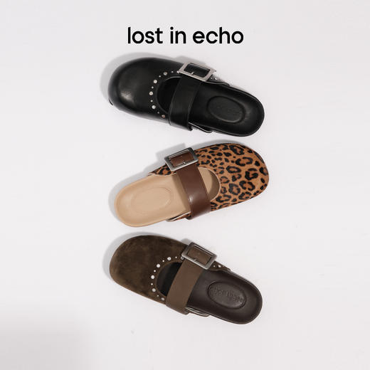 lost in echo2025早秋新款一字带时尚真皮牛皮包头勃肯拖鞋一脚蹬 商品图0