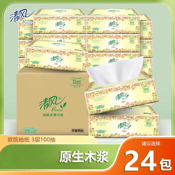清风欧院抽纸100抽24包整箱装 BR12XSS /家庭清洁/纸品 /清洁纸品 /抽纸 商品图0