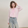 西遇粉色条纹花边V领衬衫女秋季通勤百搭设计感衬衣V2551149 商品缩略图3