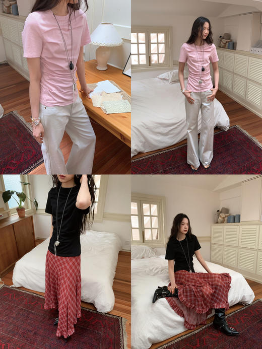 素舶 高支高密竹节棉混纺亲肤透气褶皱短袖T恤上衣SUPERSCAPE 商品图3