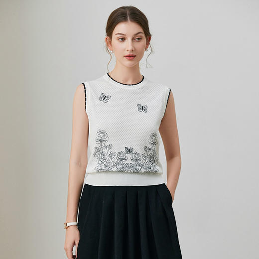「自」全新升级【铂金会员128/天猫169/差价41】(91757)洛诗琳薄款针织无袖背心2025夏季刺绣镂空宽松通勤上衣女 商品图2