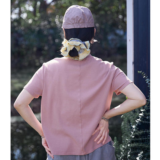 丁摩 设计感做旧水洗Q弹清凉休闲短袖t恤女春夏新款纯棉上衣5ZF-0557 商品图3