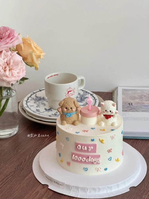 可爱小动物情侣纪念日卡通蛋糕-低糖处理无添加 商品图0