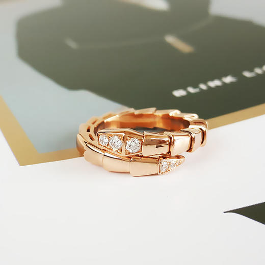 【95新】BVLGARI宝格丽Serpenti Viper系列AN85991418K玫瑰金首尾钻蛇骨戒指51-53号（M码）中性款现售价：22300！140725TH02 商品图3