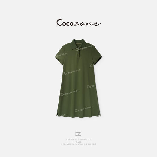 COCO ZONE 刘一一“橄榄绿裙”100新疆棉翻领纯色连衣裙 CD2A1602 商品图0