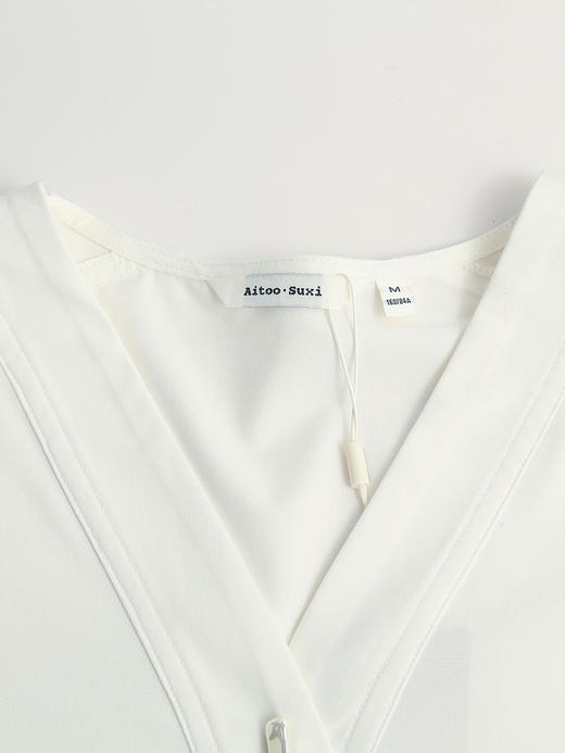 中式禅意！白色 V 领盘扣衬衫女 2025 新款宽松不规则下摆上衣 商品图2