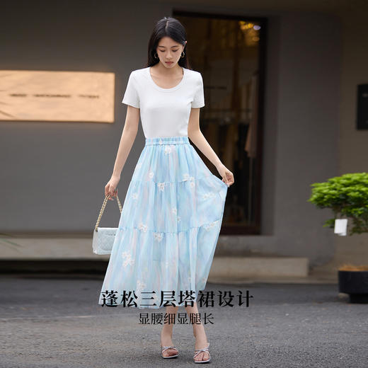 【专属特价】熙世界法式浪漫度假风雪纺半身裙女2025年夏日新款晕染绣花蛋糕裙 商品图3