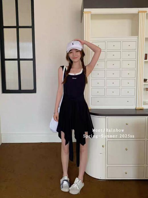 【GZ】无忧购美式复古字母刺绣假两件吊带连衣裙夏季显瘦别致短裙子2553（截单后3-5天发货） 商品图3