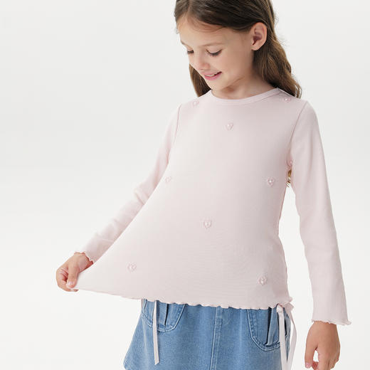 马克珍妮女童立体爱心软弹针织T恤2025年秋装新款551205 商品图3