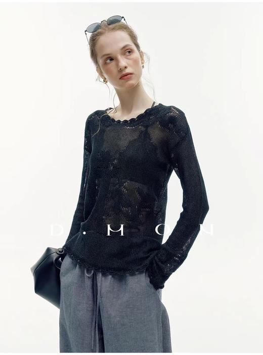 和纸纱镂空提花罩衫 超柔和纸纱材质 进口机器编织 纹理清晰 条干均匀 透气性好 宽松版型 日常好搭配 商品图2