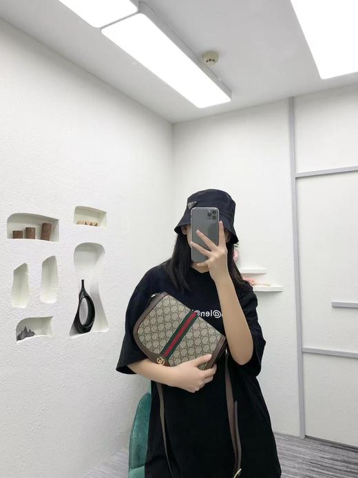 古驰 老花Logo条纹织带 帆布拼皮 马鞍包斜挎包（LZ） 商品图3