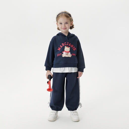 【时尚假两件】马克珍妮女童字母小熊连帽卫衣外套秋装新款551173 商品图1