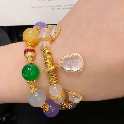 GAONAS镀K金合成锆石手链多宝玲珑中式韵味美紫绿手串 11543SG 商品图5