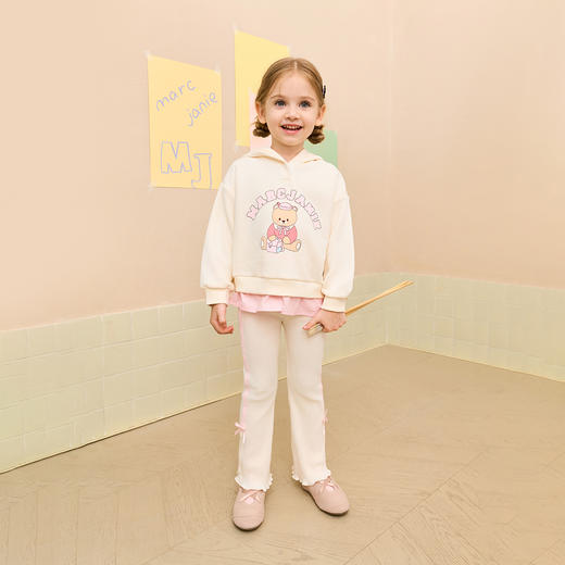 【时尚假两件】马克珍妮女童字母小熊连帽卫衣外套秋装新款551173 商品图2