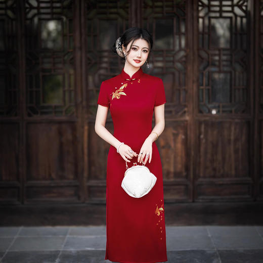 长款醋酸旗袍2025礼服敬酒宴会连衣裙高贵气质刺绣花国风新中式旗袍8150 商品图4