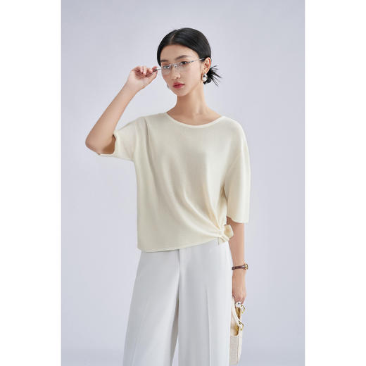 松弛感轻盈微透云柔衫 米思阳2025夏季新款不对称结构设计针织T恤3204 商品图1