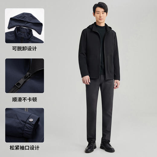 圣得西男士可拆卸帽短款风衣式外套2025春新款中青年商务休闲夹克 商品图4