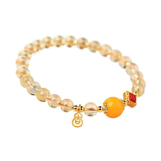 【林栖好物】天然黄水晶手串南红四叶草蜜蜡转运珠福牌叠戴手饰6mm 商品图4