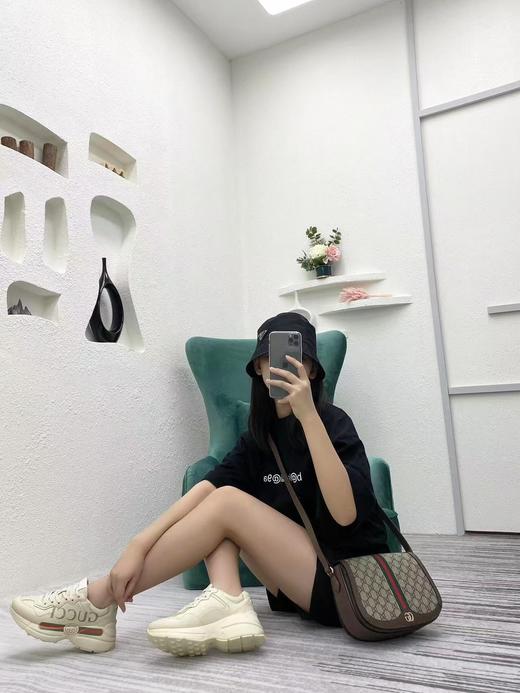 古驰 老花Logo条纹织带 帆布拼皮 马鞍包斜挎包（LZ） 商品图6