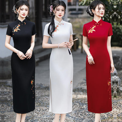 长款醋酸旗袍2025礼服敬酒宴会连衣裙高贵气质刺绣花国风新中式旗袍8150 商品图0