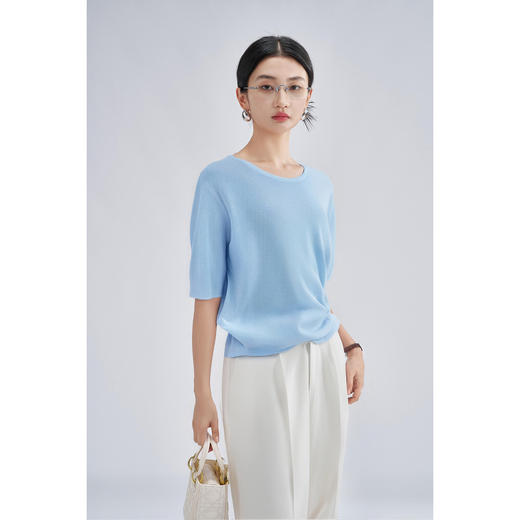 松弛感轻盈微透云柔衫 米思阳2025夏季新款不对称结构设计针织T恤3204 商品图6