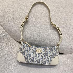 迪奥 30 Montaigne 金色饰面金属CD标志单肩包牛仔蓝拼米色（MM）