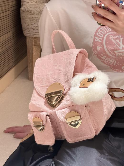 驴家 Venice 粉丹宁浅金色五金可调节肩带 棉 双肩包 女款 粉红色（MM） 商品图3