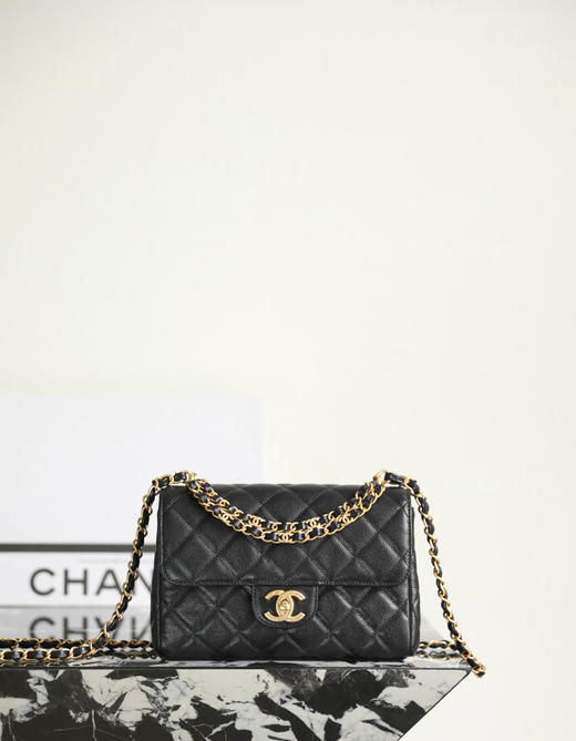 香奈儿 25P春夏 双链口盖包中号黑色（LZ） 商品图1