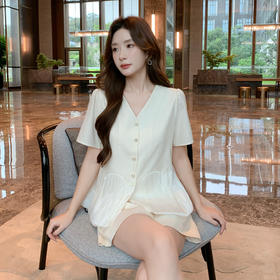 奢姿大码女装2025夏季减龄韩式V领两件套胖妹妹拼接时尚阔腿套装9952953545【1】