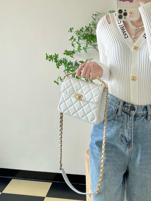 香奈儿 24ss春夏 复古链条手提包 黑/白（LZ） 商品图8