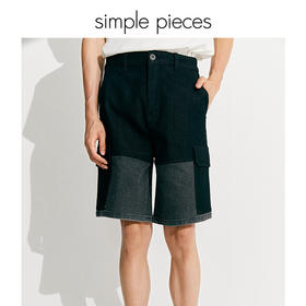 simplepieces牛仔裤男SPS夏季新品复古时尚百搭休闲拼接工装短裤