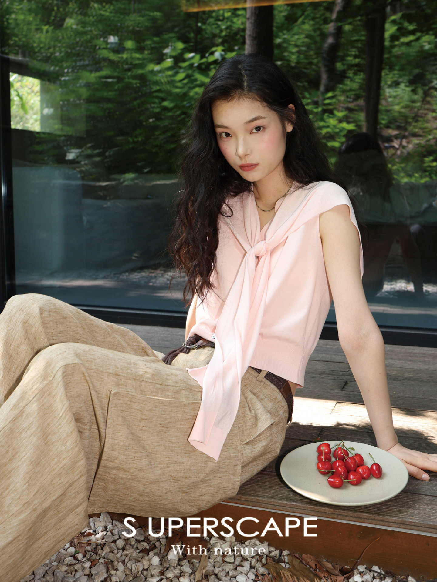 素舶 超细和纸感轻薄透气设计感时尚披肩v领针织马甲背心上衣