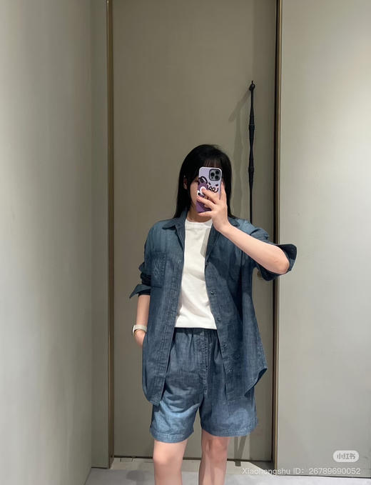 721-6 独家圆正 LEW金标男女同款超薄抽绳牛仔中裤 老朱穿L宽松舒适 商品图5