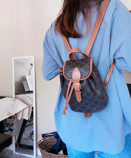 赛琳-凯旋门folco trio mphe canvas标志印花和牛皮革迷你背包（LZ） 商品图4