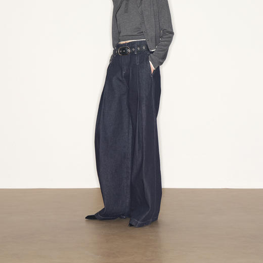 lost in echo2025早秋新款休闲低腰无腰头阔腿显瘦及地直筒牛仔裤 商品图0