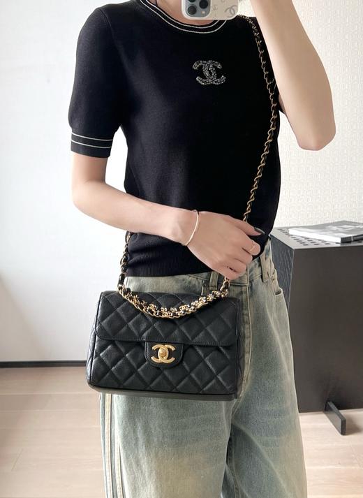 香奈儿 25P春夏 双链口盖包中号黑色（LZ） 商品图2
