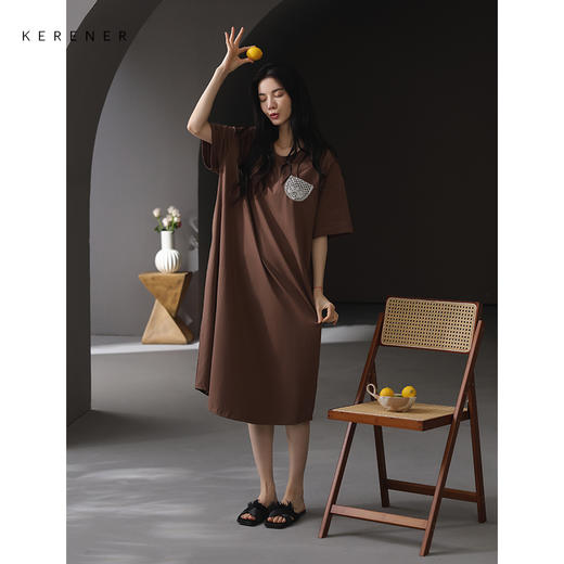 可人儿带bra睡裙原创新款夏季莫代尔女士短袖长裙可外穿夏天家居 商品图3