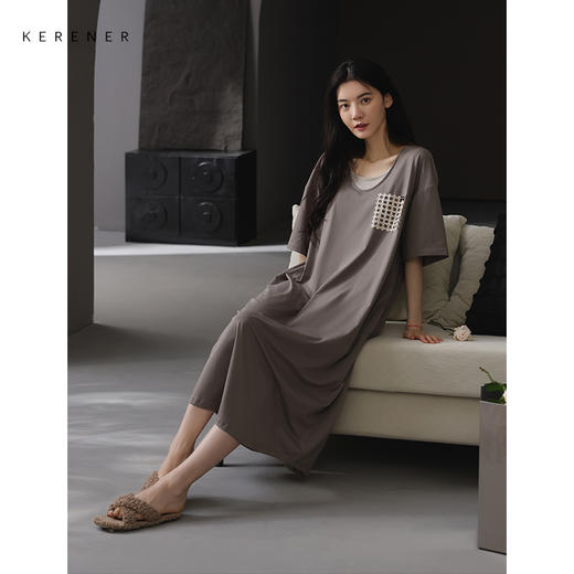 可人儿带bra睡裙原创新款夏季莫代尔女士短袖长裙可外穿夏天家居 商品图3