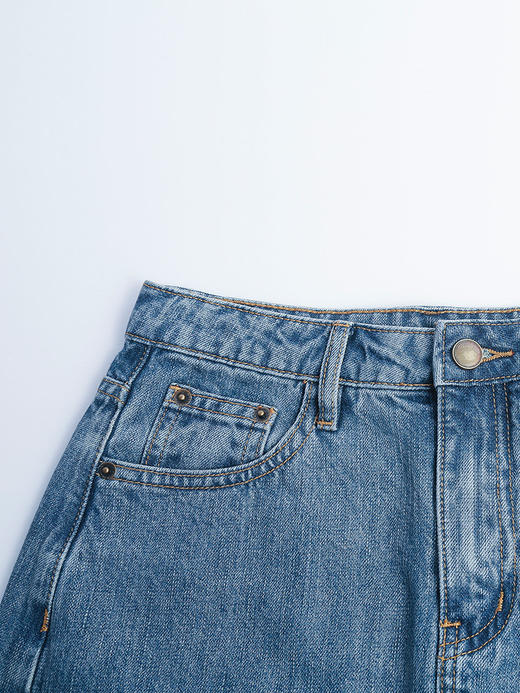 慵懒松弛感～蓝色高腰牛仔半身裙 直筒开叉 中长款 A 字裙 商品图2