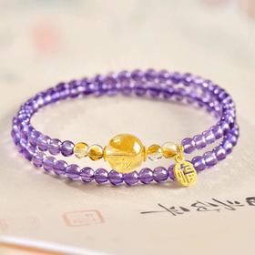 紫气东来紫水晶双圈福牌手串4mm