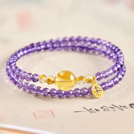 紫气东来紫水晶双圈福牌手串4mm 商品图0