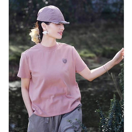 丁摩 设计感做旧水洗Q弹清凉休闲短袖t恤女春夏新款纯棉上衣5ZF-0557 商品图2