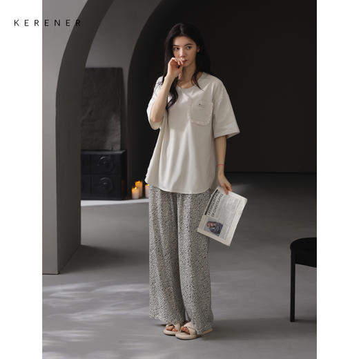 可人儿带胸垫睡衣夏季凉感莫代尔女士家居服短袖长裤套装可外穿 商品图1