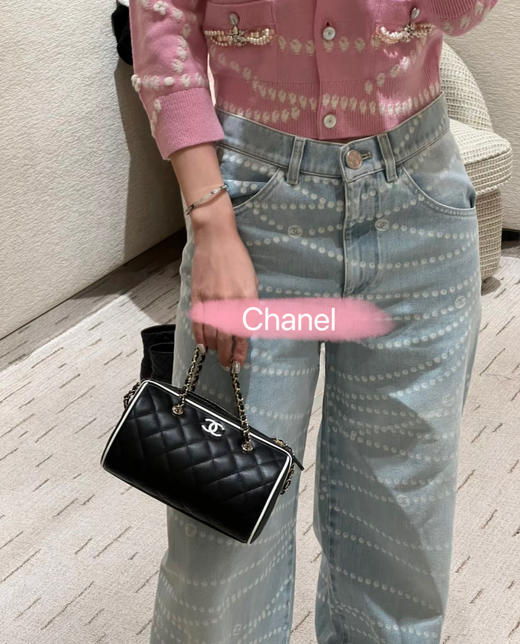 香奈儿 25P春夏 羊皮保龄球包黑/白边（LZ*MM） 商品图7