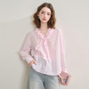 西遇粉色条纹花边V领衬衫女秋季通勤百搭设计感衬衣V2551149 商品缩略图4