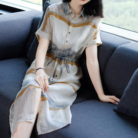 雀说 衬衫连衣裙女夏季新翻领款收腰显瘦名媛气质高端优雅裙子5ZF-34289