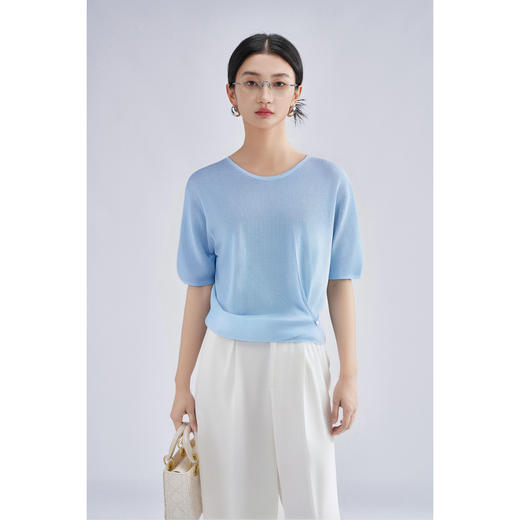 松弛感轻盈微透云柔衫 米思阳2025夏季新款不对称结构设计针织T恤3204 商品图4