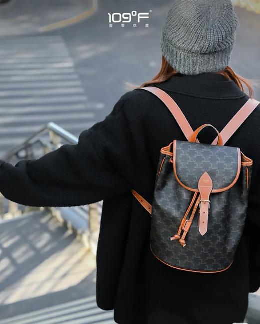 赛琳-凯旋门 CELINE FOLCO标志印花牛皮革中号背包（LZ） 商品图2