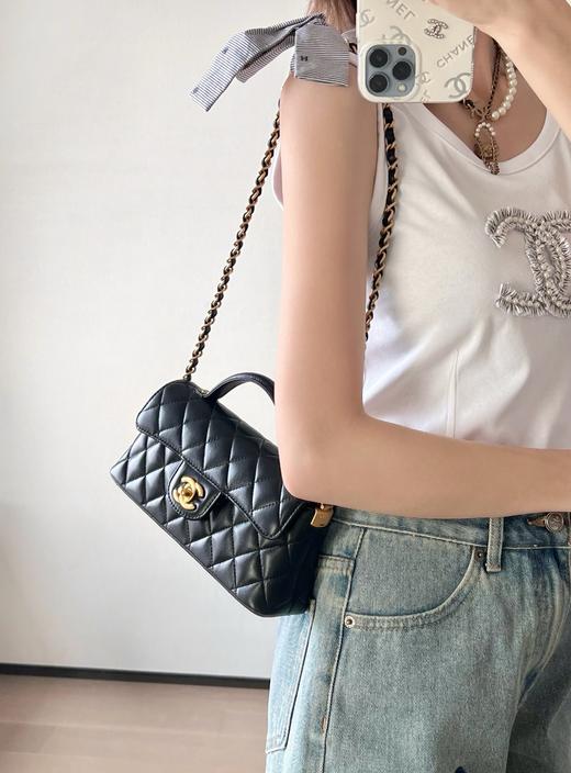 香奈儿 25P春夏 羊皮KeIIy横款Mini黑色手拿斜跨包（LZ） 商品图10